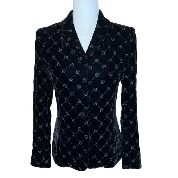 Vintage 90s Petite Sophisticate Black Velvet Quilted Blazer Jacket Womens Sz 4P - Picture 2 of 14